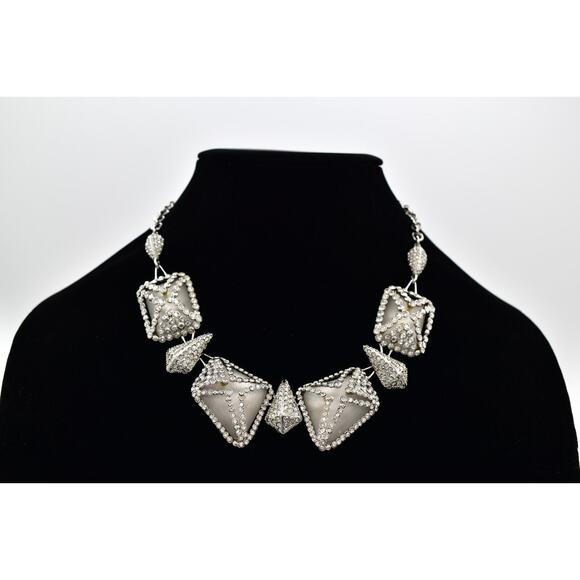 Alexis Bittar Collar Necklace Lucite Crystal Silver Tone Rhinestone Signed BinN